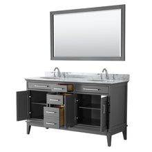 Load image into Gallery viewer, Wyndham Collection Vanity Wyndham Collection WCV303060DKGCMUNOM56 Margate 60 Inch Double Bathroom Vanity in Dark Gray, White Carrara Marble Countertop, Undermount Oval Sinks, and 56 Inch Mirror