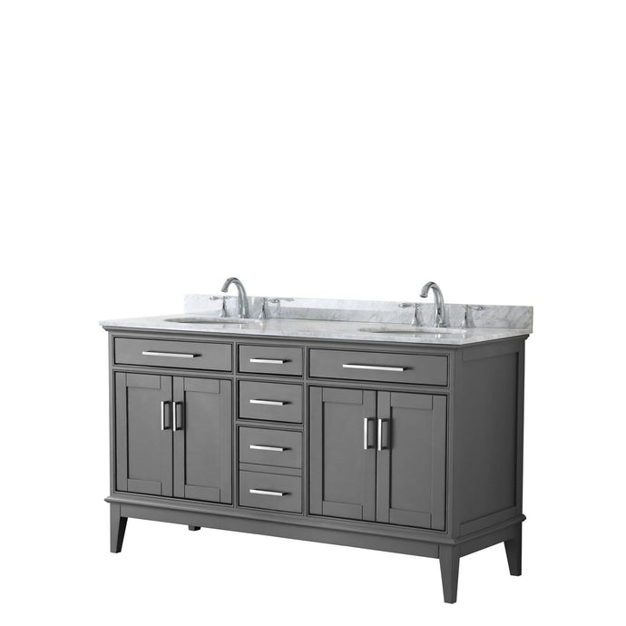 Wyndham Collection Vanity Wyndham Collection WCV303060DKGCMUNOMXX Margate 60 Inch Double Bathroom Vanity in Dark Gray, White Carrara Marble Countertop, Undermount Oval Sinks, and No Mirror