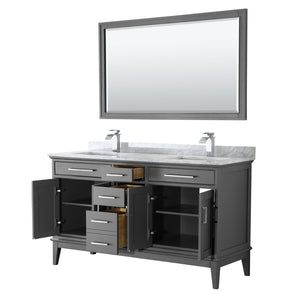 Wyndham Collection Vanity Wyndham Collection WCV303060DKGCMUNSM56 Margate 60 Inch Double Bathroom Vanity in Dark Gray, White Carrara Marble Countertop, Undermount Square Sinks, and 56 Inch Mirror