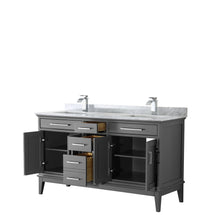 Load image into Gallery viewer, Wyndham Collection Vanity Wyndham Collection WCV303060DKGCMUNSMXX Margate 60 Inch Double Bathroom Vanity in Dark Gray, White Carrara Marble Countertop, Undermount Square Sinks, and No Mirror