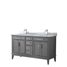 Load image into Gallery viewer, Wyndham Collection Vanity Wyndham Collection WCV303060DKGCMUNSMXX Margate 60 Inch Double Bathroom Vanity in Dark Gray, White Carrara Marble Countertop, Undermount Square Sinks, and No Mirror