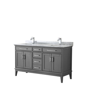Wyndham Collection Vanity Wyndham Collection WCV303060DKGCMUNSMXX Margate 60 Inch Double Bathroom Vanity in Dark Gray, White Carrara Marble Countertop, Undermount Square Sinks, and No Mirror