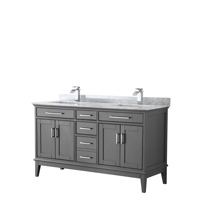 Wyndham Collection Vanity Wyndham Collection WCV303060DKGCMUNSMXX Margate 60 Inch Double Bathroom Vanity in Dark Gray, White Carrara Marble Countertop, Undermount Square Sinks, and No Mirror