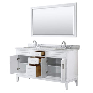 Wyndham Collection Vanity Wyndham Collection WCV303060DWHCMUNOM56 Margate 60 Inch Double Bathroom Vanity in White, White Carrara Marble Countertop, Undermount Oval Sinks, and 56 Inch Mirror