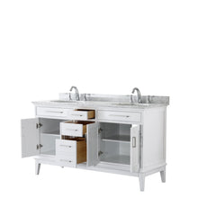 Load image into Gallery viewer, Wyndham Collection Vanity Wyndham Collection WCV303060DWHCMUNOMXX Margate 60 Inch Double Bathroom Vanity in White, White Carrara Marble Countertop, Undermount Oval Sinks, and No Mirror