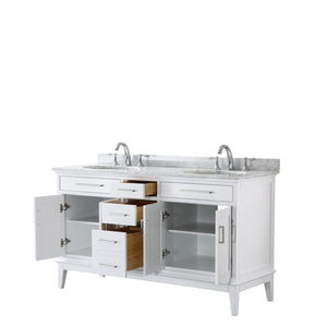Wyndham Collection Vanity Wyndham Collection WCV303060DWHCMUNOMXX Margate 60 Inch Double Bathroom Vanity in White, White Carrara Marble Countertop, Undermount Oval Sinks, and No Mirror