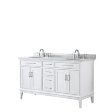 Load image into Gallery viewer, Wyndham Collection Vanity Wyndham Collection WCV303060DWHCMUNOMXX Margate 60 Inch Double Bathroom Vanity in White, White Carrara Marble Countertop, Undermount Oval Sinks, and No Mirror