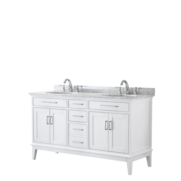Wyndham Collection Vanity Wyndham Collection WCV303060DWHCMUNOMXX Margate 60 Inch Double Bathroom Vanity in White, White Carrara Marble Countertop, Undermount Oval Sinks, and No Mirror