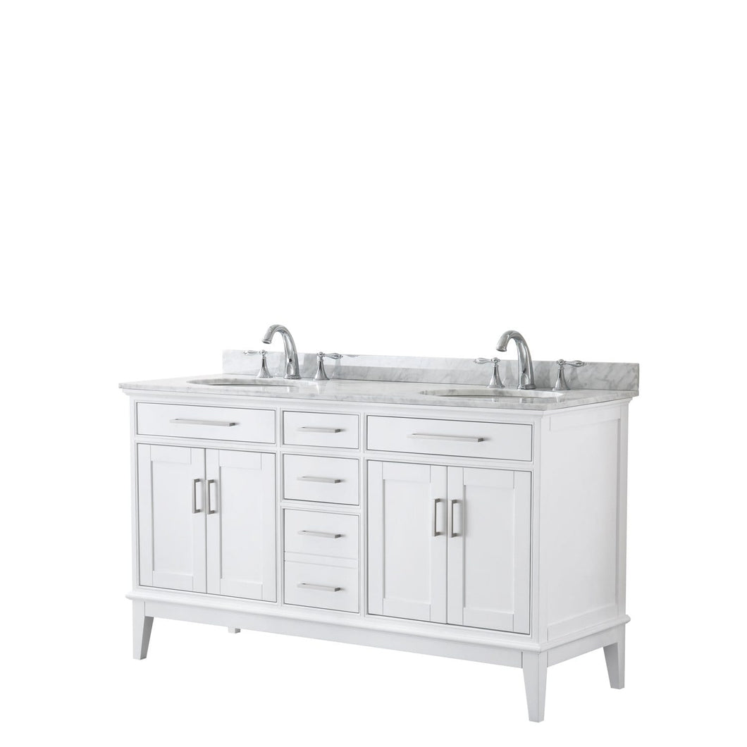 Wyndham Collection Vanity Wyndham Collection WCV303060DWHCMUNOMXX Margate 60 Inch Double Bathroom Vanity in White, White Carrara Marble Countertop, Undermount Oval Sinks, and No Mirror