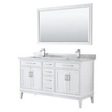 Load image into Gallery viewer, Wyndham Collection Vanity Wyndham Collection WCV303060DWHCMUNSM56 Margate 60 Inch Double Bathroom Vanity in White, White Carrara Marble Countertop, Undermount Square Sinks, and 56 Inch Mirror