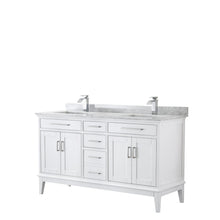 Load image into Gallery viewer, Wyndham Collection Vanity Wyndham Collection WCV303060DWHCMUNSMXX Margate 60 Inch Double Bathroom Vanity in White, White Carrara Marble Countertop, Undermount Square Sinks, and No Mirror