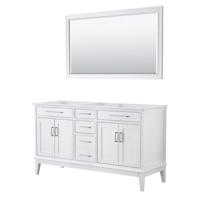 Wyndham Collection Vanity Wyndham Collection WCV303060DWHCXSXXM56 Margate 60 Inch Double Bathroom Vanity in White, No Countertop, No Sink, and 56 Inch Mirror
