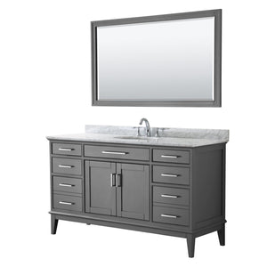 Wyndham Collection Vanity Wyndham Collection WCV303060SKGCMUNOM56 Margate 60 Inch Single Bathroom Vanity in Dark Gray, White Carrara Marble Countertop, Undermount Oval Sink, and 56 Inch Mirror