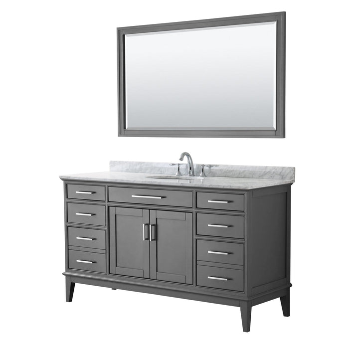 Wyndham Collection Vanity Wyndham Collection WCV303060SKGCMUNOM56 Margate 60 Inch Single Bathroom Vanity in Dark Gray, White Carrara Marble Countertop, Undermount Oval Sink, and 56 Inch Mirror