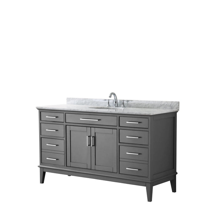 Wyndham Collection Vanity Wyndham Collection WCV303060SKGCMUNOMXX Margate 60 Inch Single Bathroom Vanity in Dark Gray, White Carrara Marble Countertop, Undermount Oval Sink, and No Mirror