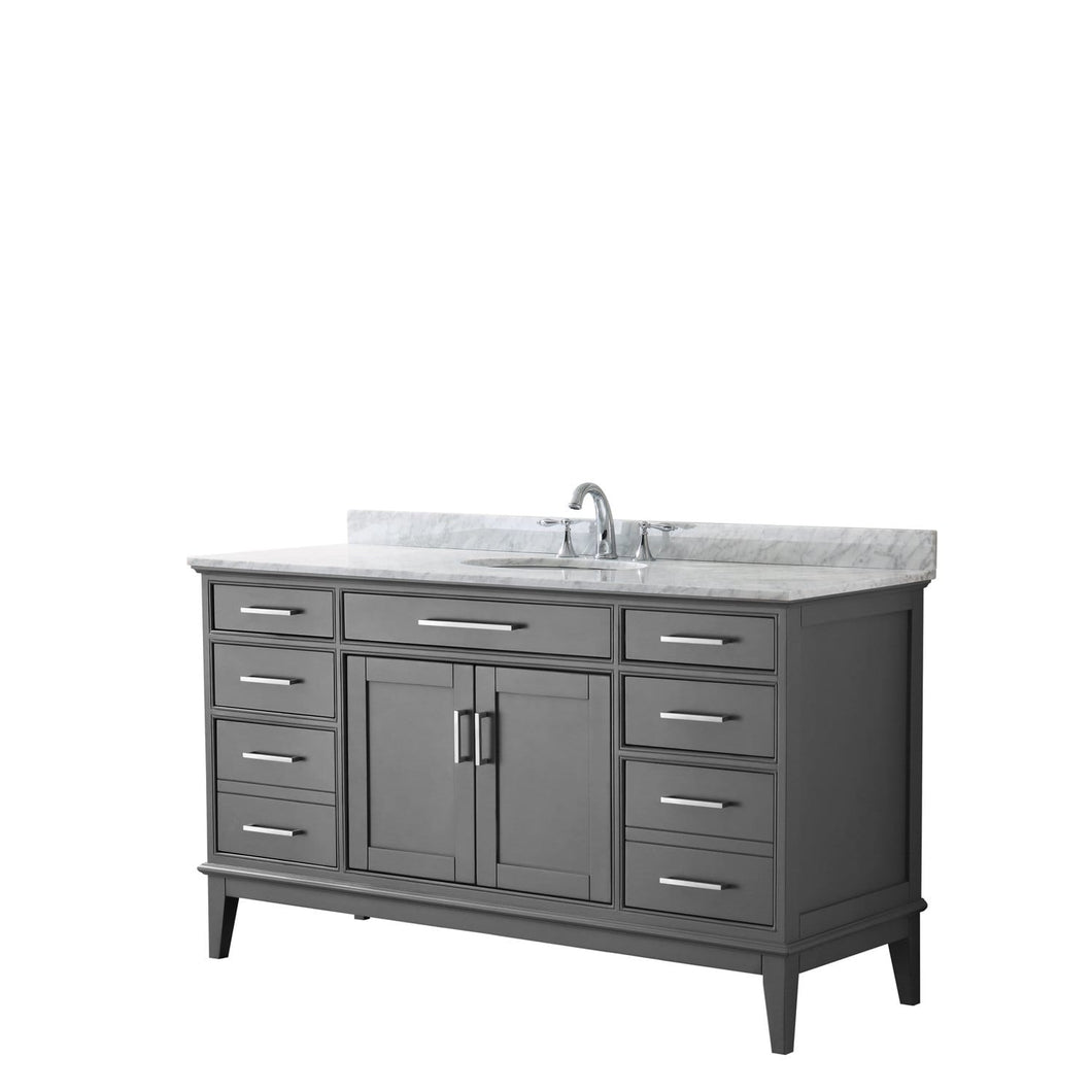 Wyndham Collection Vanity Wyndham Collection WCV303060SKGCMUNOMXX Margate 60 Inch Single Bathroom Vanity in Dark Gray, White Carrara Marble Countertop, Undermount Oval Sink, and No Mirror