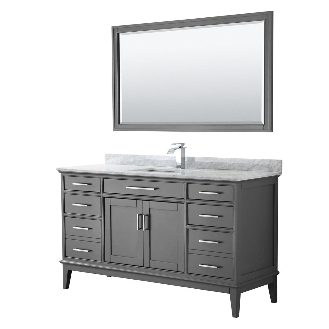 Wyndham Collection Vanity Wyndham Collection WCV303060SKGCMUNSM56 Margate 60 Inch Single Bathroom Vanity in Dark Gray, White Carrara Marble Countertop, Undermount Square Sink, and 56 Inch Mirror