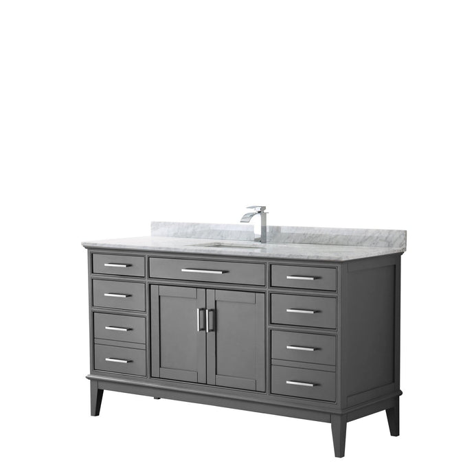 Wyndham Collection Vanity Wyndham Collection WCV303060SKGCMUNSMXX Margate 60 Inch Single Bathroom Vanity in Dark Gray, White Carrara Marble Countertop, Undermount Square Sink, and No Mirror
