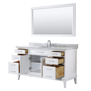 Wyndham Collection Vanity Wyndham Collection WCV303060SWHCMUNOM56 Margate 60 Inch Single Bathroom Vanity in White, White Carrara Marble Countertop, Undermount Oval Sink, and 56 Inch Mirror