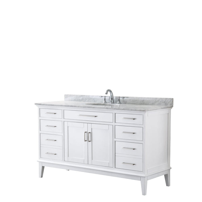 Wyndham Collection Vanity Wyndham Collection WCV303060SWHCMUNOMXX Margate 60 Inch Single Bathroom Vanity in White, White Carrara Marble Countertop, Undermount Oval Sink, and No Mirror