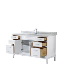 Load image into Gallery viewer, Wyndham Collection Vanity Wyndham Collection WCV303060SWHCMUNSMXX Margate 60 Inch Single Bathroom Vanity in White, White Carrara Marble Countertop, Undermount Square Sink, and No Mirror
