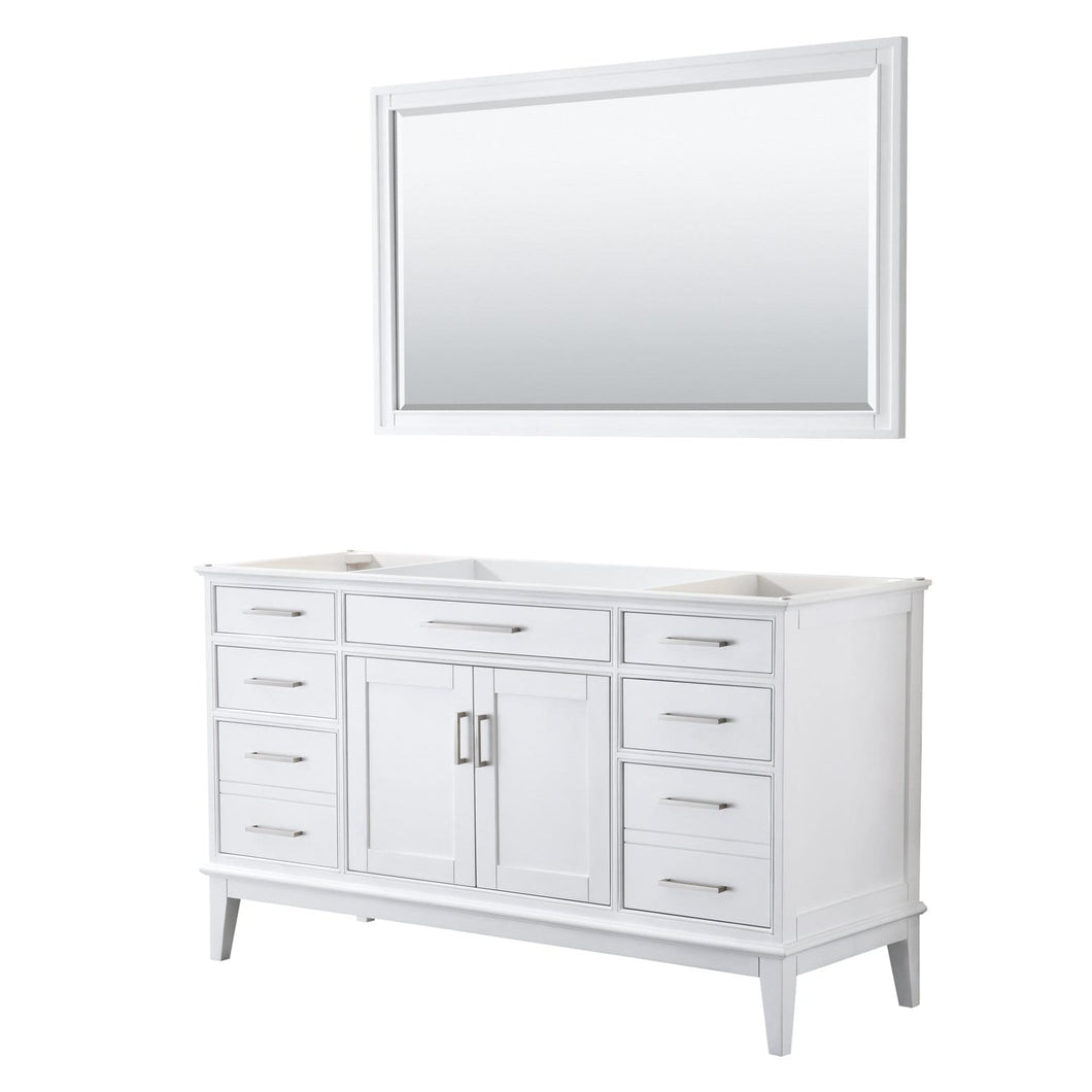Wyndham Collection Vanity Wyndham Collection WCV303060SWHCXSXXM56 Margate 60 Inch Single Bathroom Vanity in White, No Countertop, No Sink, and 56 Inch Mirror