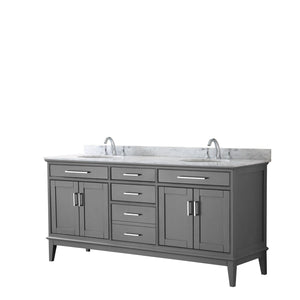 Wyndham Collection Vanity Wyndham Collection WCV303072DKGCMUNOMXX Margate 72 Inch Double Bathroom Vanity in Dark Gray, White Carrara Marble Countertop, Undermount Oval Sinks, and No Mirror