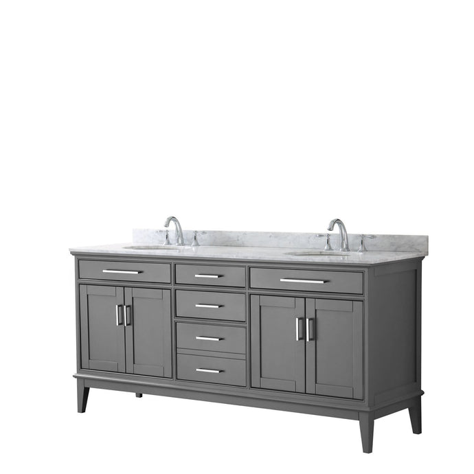 Wyndham Collection Vanity Wyndham Collection WCV303072DKGCMUNOMXX Margate 72 Inch Double Bathroom Vanity in Dark Gray, White Carrara Marble Countertop, Undermount Oval Sinks, and No Mirror