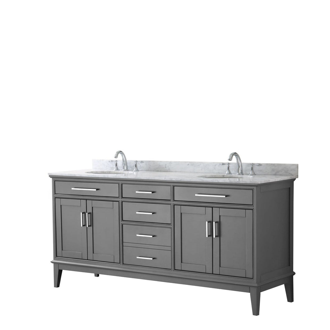 Wyndham Collection Vanity Wyndham Collection WCV303072DKGCMUNOMXX Margate 72 Inch Double Bathroom Vanity in Dark Gray, White Carrara Marble Countertop, Undermount Oval Sinks, and No Mirror