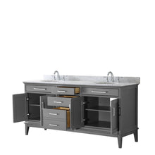 Load image into Gallery viewer, Wyndham Collection Vanity Wyndham Collection WCV303072DKGCMUNOMXX Margate 72 Inch Double Bathroom Vanity in Dark Gray, White Carrara Marble Countertop, Undermount Oval Sinks, and No Mirror