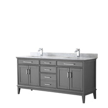 Load image into Gallery viewer, Wyndham Collection Vanity Wyndham Collection WCV303072DKGCMUNSMXX Margate 72 Inch Double Bathroom Vanity in Dark Gray, White Carrara Marble Countertop, Undermount Square Sinks, and No Mirror