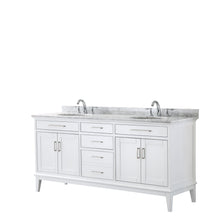 Load image into Gallery viewer, Wyndham Collection Vanity Wyndham Collection WCV303072DWHCMUNOMXX Margate 72 Inch Double Bathroom Vanity in White, White Carrara Marble Countertop, Undermount Oval Sinks, and No Mirror
