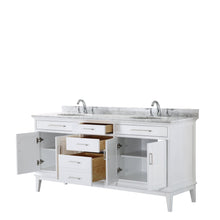Load image into Gallery viewer, Wyndham Collection Vanity Wyndham Collection WCV303072DWHCMUNOMXX Margate 72 Inch Double Bathroom Vanity in White, White Carrara Marble Countertop, Undermount Oval Sinks, and No Mirror