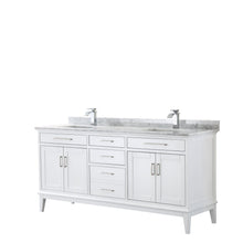 Load image into Gallery viewer, Wyndham Collection Vanity Wyndham Collection WCV303072DWHCMUNSMXX Margate 72 Inch Double Bathroom Vanity in White, White Carrara Marble Countertop, Undermount Square Sinks, and No Mirror
