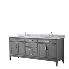 Load image into Gallery viewer, Wyndham Collection Vanity Wyndham Collection WCV303080DKGCMUNOMXX Margate 80 Inch Double Bathroom Vanity in Dark Gray, White Carrara Marble Countertop, Undermount Oval Sinks, and No Mirror