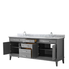 Load image into Gallery viewer, Wyndham Collection Vanity Wyndham Collection WCV303080DKGCMUNOMXX Margate 80 Inch Double Bathroom Vanity in Dark Gray, White Carrara Marble Countertop, Undermount Oval Sinks, and No Mirror