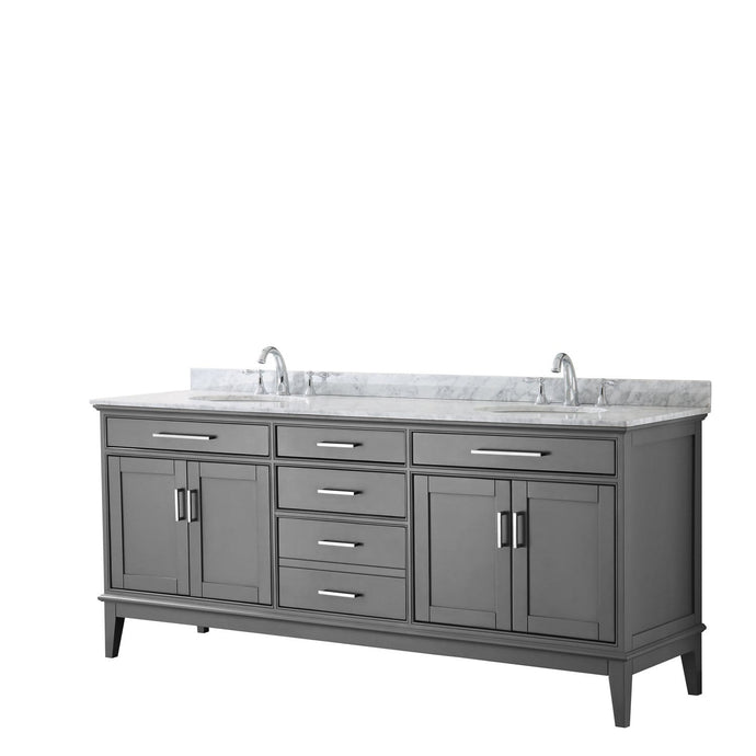 Wyndham Collection Vanity Wyndham Collection WCV303080DKGCMUNOMXX Margate 80 Inch Double Bathroom Vanity in Dark Gray, White Carrara Marble Countertop, Undermount Oval Sinks, and No Mirror