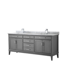 Load image into Gallery viewer, Wyndham Collection Vanity Wyndham Collection WCV303080DKGCMUNSMXX Margate 80 Inch Double Bathroom Vanity in Dark Gray, White Carrara Marble Countertop, Undermount Square Sinks, and No Mirror