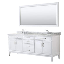 Load image into Gallery viewer, Wyndham Collection Vanity Wyndham Collection WCV303080DWHCMUNOM70 Margate 80 Inch Double Bathroom Vanity in White, White Carrara Marble Countertop, Undermount Oval Sinks, and 70 Inch Mirror