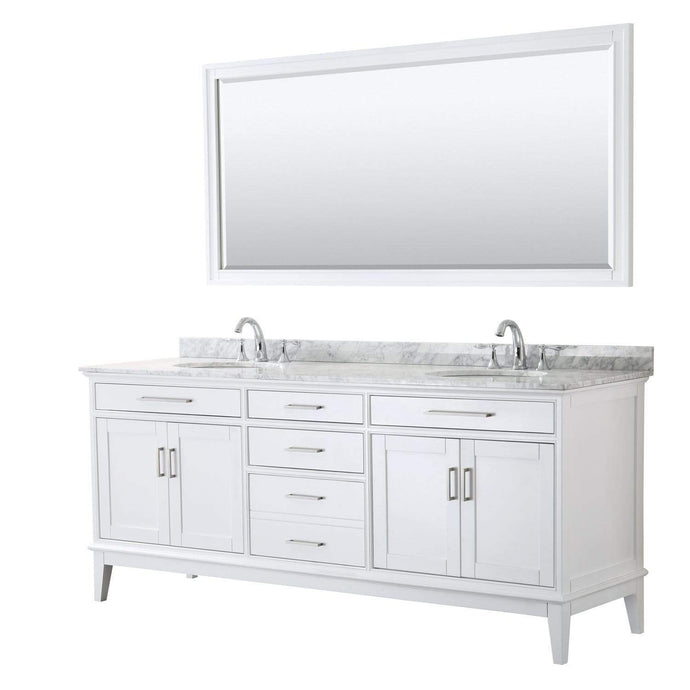 Wyndham Collection Vanity Wyndham Collection WCV303080DWHCMUNOM70 Margate 80 Inch Double Bathroom Vanity in White, White Carrara Marble Countertop, Undermount Oval Sinks, and 70 Inch Mirror