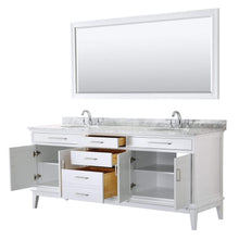 Load image into Gallery viewer, Wyndham Collection Vanity Wyndham Collection WCV303080DWHCMUNOM70 Margate 80 Inch Double Bathroom Vanity in White, White Carrara Marble Countertop, Undermount Oval Sinks, and 70 Inch Mirror