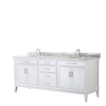 Load image into Gallery viewer, Wyndham Collection Vanity Wyndham Collection WCV303080DWHCMUNOMXX Margate 80 Inch Double Bathroom Vanity in White, White Carrara Marble Countertop, Undermount Oval Sinks, and No Mirror