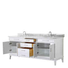 Load image into Gallery viewer, Wyndham Collection Vanity Wyndham Collection WCV303080DWHCMUNOMXX Margate 80 Inch Double Bathroom Vanity in White, White Carrara Marble Countertop, Undermount Oval Sinks, and No Mirror