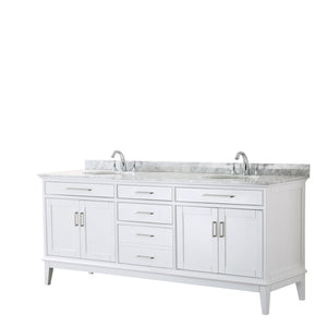 Wyndham Collection Vanity Wyndham Collection WCV303080DWHCMUNOMXX Margate 80 Inch Double Bathroom Vanity in White, White Carrara Marble Countertop, Undermount Oval Sinks, and No Mirror