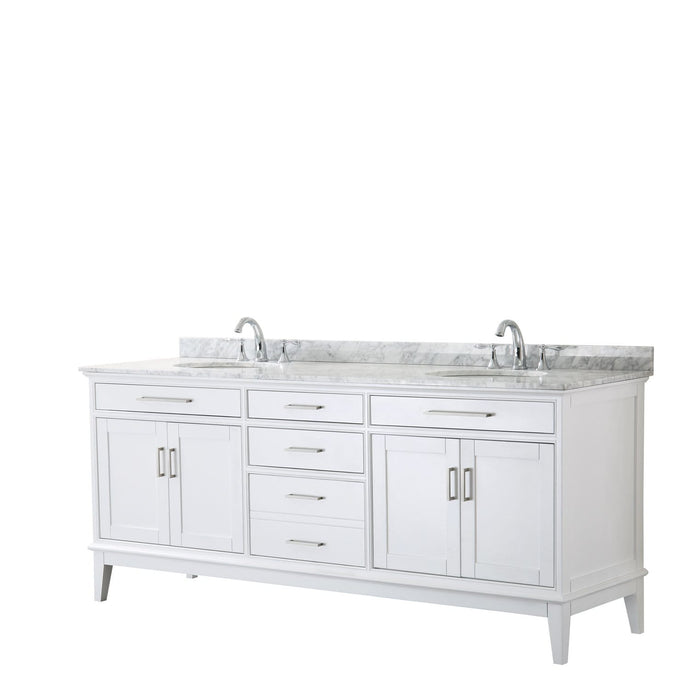 Wyndham Collection Vanity Wyndham Collection WCV303080DWHCMUNOMXX Margate 80 Inch Double Bathroom Vanity in White, White Carrara Marble Countertop, Undermount Oval Sinks, and No Mirror