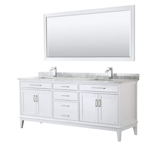 Wyndham Collection Vanity Wyndham Collection WCV303080DWHCMUNSM70 Margate 80 Inch Double Bathroom Vanity in White, White Carrara Marble Countertop, Undermount Square Sinks, and 70 Inch Mirror