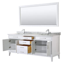 Load image into Gallery viewer, Wyndham Collection Vanity Wyndham Collection WCV303080DWHCMUNSM70 Margate 80 Inch Double Bathroom Vanity in White, White Carrara Marble Countertop, Undermount Square Sinks, and 70 Inch Mirror