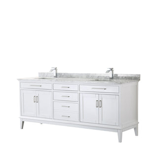 Wyndham Collection Vanity Wyndham Collection WCV303080DWHCMUNSMXX Margate 80 Inch Double Bathroom Vanity in White, White Carrara Marble Countertop, Undermount Square Sinks, and No Mirror