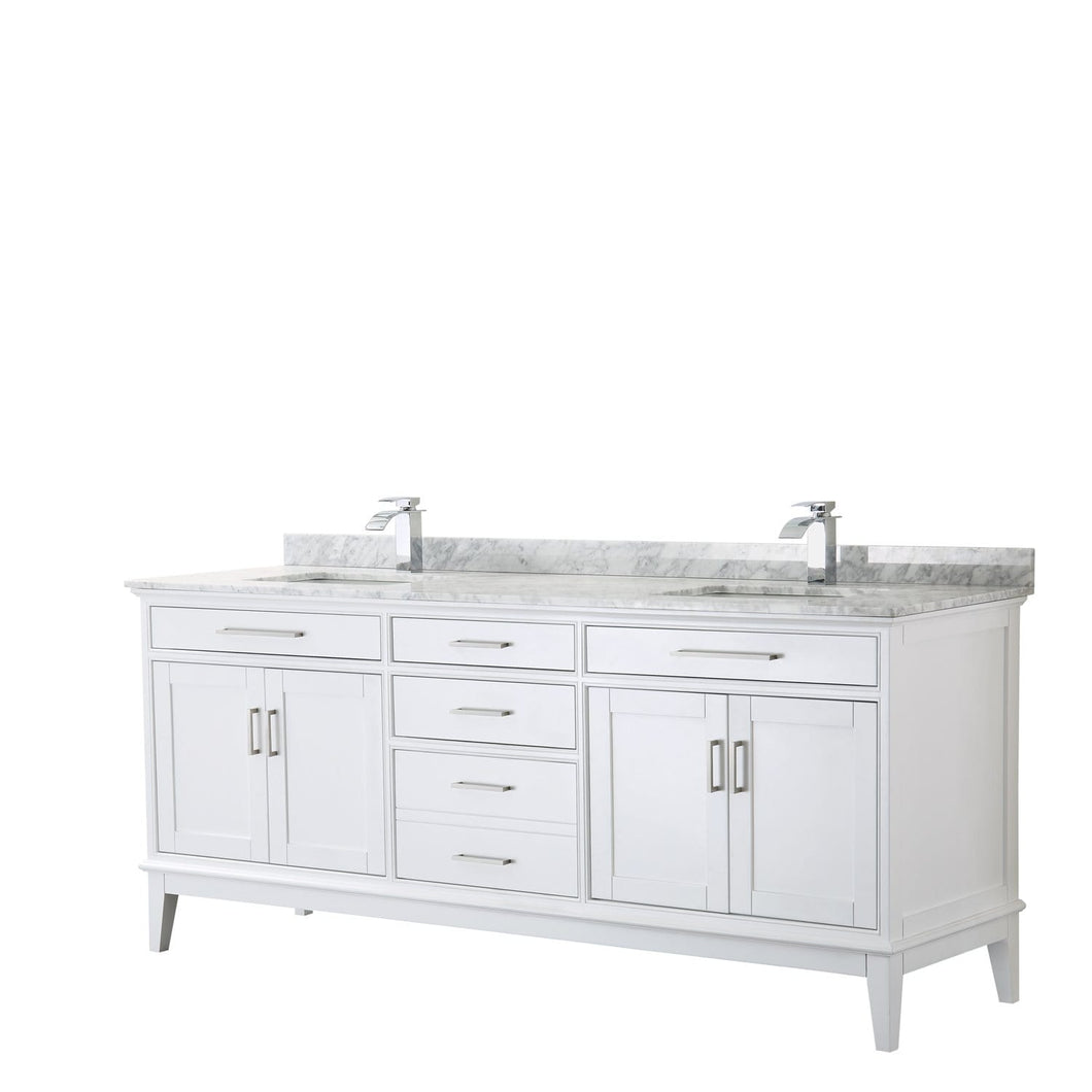 Wyndham Collection Vanity Wyndham Collection WCV303080DWHCMUNSMXX Margate 80 Inch Double Bathroom Vanity in White, White Carrara Marble Countertop, Undermount Square Sinks, and No Mirror