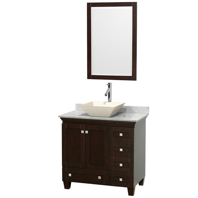 Wyndham Collection Vanity Wyndham Collection WCV800036SESCMD2BM24 Acclaim 36 Inch Single Bathroom Vanity in Espresso, White Carrara Marble Countertop, Pyra Bone Porcelain Sink, and 24 Inch Mirror